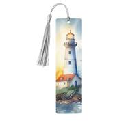 Segnalibro in legno chiaro con faro ad acquerello per uomini e donne che leggono segnalibri in legno unici fatti a mano con nappa ciondolo segnalibro per amanti dei libri, regalo di compleanno per