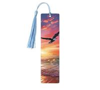 Segnalibro in legno colorato con gabbiano che vola sopra il cielo colorato, per uomini, donne, insegnanti, regalo vintage, fatto a mano, segna libri per leggere le pagine, etichette regalo da