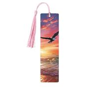 Segnalibro in legno colorato con gabbiano che vola sopra il cielo colorato, per uomini, donne, insegnanti, regalo vintage, fatto a mano, segna libri per leggere le pagine, etichette regalo da