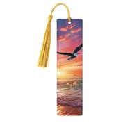 Segnalibro in legno colorato con gabbiano che vola sopra il cielo colorato, per uomini, donne, insegnanti, regalo vintage, fatto a mano, segna libri per leggere le pagine, etichette regalo da
