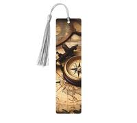 Segnalibro in legno con bussola e vecchia mappa del mondo per gli amanti dei libri, segnalibri fai da te in legno da appendere con nappe colorate, etichette in legno, ornamenti, regalo insolito per