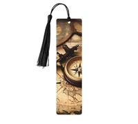 Segnalibro in legno con bussola e vecchia mappa del mondo per gli amanti dei libri, segnalibri fai da te in legno da appendere con nappe colorate, etichette in legno, ornamenti, regalo insolito per