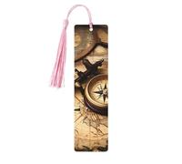 Segnalibro in legno con bussola e vecchia mappa del mondo per gli amanti dei libri, segnalibri fai da te in legno da appendere con nappe colorate, etichette in legno, ornamenti, regalo insolito per