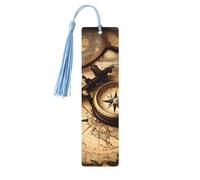 Segnalibro in legno con bussola e vecchia mappa del mondo per gli amanti dei libri, segnalibri fai da te in legno da appendere con nappe colorate, etichette in legno, ornamenti, regalo insolito per