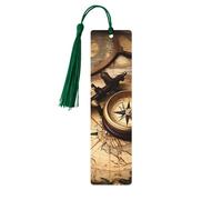 Segnalibro in legno con bussola e vecchia mappa del mondo per gli amanti dei libri, segnalibri fai da te in legno da appendere con nappe colorate, etichette in legno, ornamenti, regalo insolito per