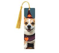 Segnalibro in legno con cane di Halloween Corgi strega per uomini donne insegnanti regalo vintage fatto a mano segnalibri per leggere pagine marcatori da appendere etichette regalo ornamenti