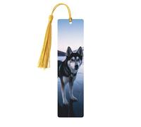 Segnalibro in legno con cane husky su un lago congelato, per uomini, donne, insegnanti, regalo vintage, fatto a mano, segna libri per leggere pagine marcatori da appendere etichette regalo ornamenti