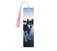 Segnalibro in legno con cane husky su un lago congelato, per uomini, donne, insegnanti, regalo vintage, fatto a mano, segna libri per leggere pagine marcatori da appendere etichette regalo ornamenti