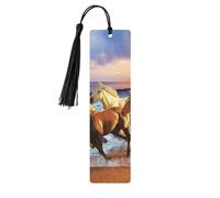 Segnalibro in legno con cavalli sulla spiaggia, decorazione perfetta per segnalibri, amanti degli studenti, libri di lettura e club