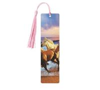 Segnalibro in legno con cavalli sulla spiaggia, decorazione perfetta per segnalibri, amanti degli studenti, libri di lettura e club