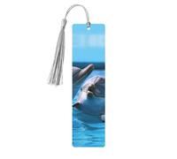 Segnalibro in legno con due delfini nell'acqua per uomini e donne che leggono segnalibri in legno unici fatti a mano con nappa ciondolo segnalibro per amanti dei libri, regalo di compleanno per