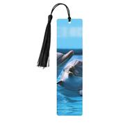 Segnalibro in legno con due delfini nell'acqua per uomini e donne che leggono segnalibri in legno unici fatti a mano con nappa ciondolo segnalibro per amanti dei libri, regalo di compleanno per