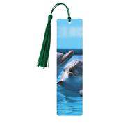Segnalibro in legno con due delfini nell'acqua per uomini e donne che leggono segnalibri in legno unici fatti a mano con nappa ciondolo segnalibro per amanti dei libri, regalo di compleanno per