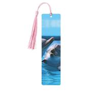 Segnalibro in legno con due delfini nell'acqua per uomini e donne che leggono segnalibri in legno unici fatti a mano con nappa ciondolo segnalibro per amanti dei libri, regalo di compleanno per