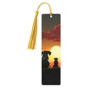 Segnalibro in legno con elefante e cane con orologio al tramonto, per uomini, donne, insegnanti, regalo vintage, fatto a mano, segna libri per leggere pagine marcatori da appendere etichette regalo