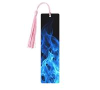 Segnalibro in legno con fiamme blu, segnalibro fai da te in legno con nappe colorate, etichette regalo in legno, regalo insolito per gli amanti dei libri, uomini e donne