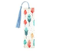 Segnalibro in legno con frecce color corallo e foglia di tè per gli amanti dei libri, segnalibri fai da te in legno da appendere con nappe colorate, etichette in legno, ornamenti, regalo insolito per
