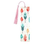 Segnalibro in legno con frecce color corallo e foglia di tè per gli amanti dei libri, segnalibri fai da te in legno da appendere con nappe colorate, etichette in legno, ornamenti, regalo insolito per