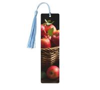 Segnalibro in legno con frutto rosso in un cesto, per uomini e donne, segnalibro in legno unico fatto a mano con nappa ciondolo segnalibro per amanti dei libri, regalo di compleanno per insegnanti