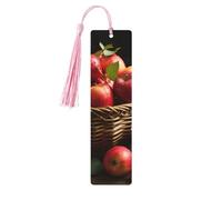 Segnalibro in legno con frutto rosso in un cesto, per uomini e donne, segnalibro in legno unico fatto a mano con nappa ciondolo segnalibro per amanti dei libri, regalo di compleanno per insegnanti
