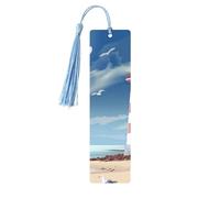 Segnalibro in legno con gabbiano faro spiaggia mare segnalibro con nappa segnalibro per donne uomini lettura segnapagina regali per gli amanti dei libri
