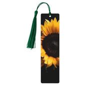 Segnalibro in legno con girasole su sfondo nero, per gli amanti dei libri, segnalibri fai da te in legno da appendere etichette in legno con nappe colorate etichette per regali in legno, ornamenti