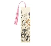 Segnalibro in legno con incisione botanica con erbe floreali per uomini e donne che leggono segnalibri in legno unici fatti a mano con nappa ciondolo segnalibro per amanti dei libri, regalo di