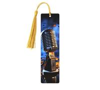 Segnalibro in legno con microfono con note musicali per uomini e donne che leggono segnalibri in legno unici fatti a mano con nappa ciondolo segnalibro per amanti dei libri, regalo di compleanno per