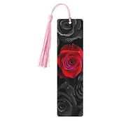 Segnalibro in legno con motivo floreale a rosa rossa con tasse, segnalibri romantici a forma di fiore per donne, uomini, amanti dei libri, segnalibri per studenti, insegnanti, scrittori, regali