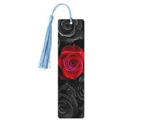 Segnalibro in legno con motivo floreale a rosa rossa con tasse, segnalibri romantici a forma di fiore per donne, uomini, amanti dei libri, segnalibri per studenti, insegnanti, scrittori, regali