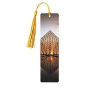 Segnalibro in legno con motivo Museo del Louvre di Parigi, per gli amanti dei libri, fatto a mano, con nappe colorate, marcatori per pagine stampati su entrambi i lati, accessori artistici per libri