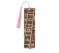Segnalibro in legno con nappe, etichetta da appendere in legno, divertente collezione di scaffali e scala, segnalibri fatti a mano, ornamenti vintage in legno, marcatori per libri artigianali