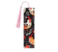 Segnalibro in legno con nappe, etichetta da appendere in legno, grazioso gallo, galline, segnalibro fatto a mano, ornamenti vintage in legno, segna libri artigianali per lettura di libri per donne e