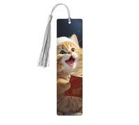 Segnalibro in legno con nappe, etichetta in legno da appendere, simpatico gatto che canta canti natalizi, segnalibri fatti a mano, ornamenti, segnalibri in legno vintage, segnalibri artigianali fantas