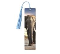 Segnalibro in legno con nappe in legno da appendere a forma di elefante che cammina, segnalibri fatti a mano, ornamenti vintage in legno, segna libri artigianali per lettura e pagine per donne e