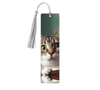 Segnalibro in legno con nappe in legno da appendere a un gatto curioso segnalibri fatti a mano ornamenti vintage in legno segni di libri artigianali per libri di lettura marcatori per donne uomini