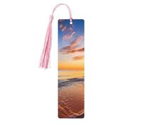 Segnalibro in legno con nappe in legno da appendere all'alba tropicale sulla spiaggia segnalibri fatti a mano ornamenti vintage in legno segni di libri artigianali per libri di lettura per donne