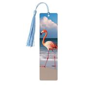 Segnalibro in legno con nappe in legno da appendere con fenicottero che cammina sulla spiaggia Segnalibri fatti a mano Ornamenti Vintage Segnalibri in legno Fancy Craft Book Mark Lettura Pagine
