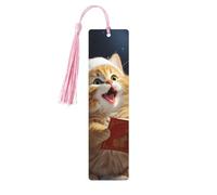 Segnalibro in legno con nappe in legno da appendere con simpatico gatto che canta canti natalizi segnalibri fatti a mano ornamenti vintage in legno segni di libri artigianali per libri di lettura per