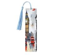 Segnalibro in legno con nappe in legno da appendere Londra Segnalibri fatti a mano Ornamenti Vintage Segnalibri in legno Fancy Craft Book Mark Reading Page Markers per donne uomini