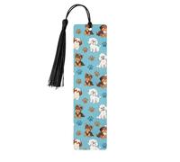 Segnalibro in legno con nappe, raffigurante un simpatico Yorkshire Terrier, un Maltese o un Biewer Terrier, di dimensioni 4,6 x 1,2 pollici, ideale come accessorio da lettura.