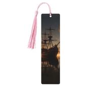 Segnalibro in legno con nave nel lago tramonto per uomini donne che leggono segnalibri in legno unici segni di libri fatti a mano con nappa ciondolo segnalibro artigianale per amanti dei libri regalo