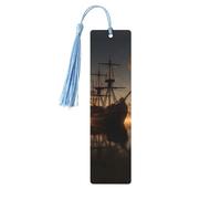 Segnalibro in legno con nave nel lago tramonto per uomini donne che leggono segnalibri in legno unici segni di libri fatti a mano con nappa ciondolo segnalibro artigianale per amanti dei libri regalo