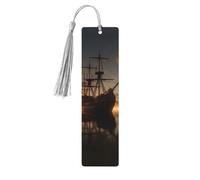 Segnalibro in legno con nave nel lago tramonto per uomini donne che leggono segnalibri in legno unici segni di libri fatti a mano con nappa ciondolo segnalibro artigianale per amanti dei libri regalo