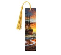 Segnalibro in legno con nave pirata al tramonto, per uomini, donne, insegnanti, regalo vintage, fatto a mano, segna libri per leggere le pagine, etichette regalo da appendere, ornamenti segnalibri in