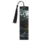 Segnalibro in legno con nave spaventosa in mare per uomini e donne che leggono segnalibri in legno unici fatti a mano con nappa ciondolo segnalibro per amanti dei libri regalo di compleanno insegnanti