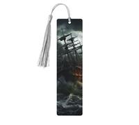 Segnalibro in legno con nave spaventosa in mare per uomini e donne che leggono segnalibri in legno unici fatti a mano con nappa ciondolo segnalibro per amanti dei libri regalo di compleanno insegnanti