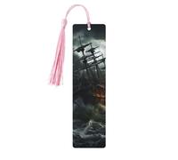 Segnalibro in legno con nave spaventosa in mare per uomini e donne che leggono segnalibri in legno unici fatti a mano con nappa ciondolo segnalibro per amanti dei libri regalo di compleanno insegnanti