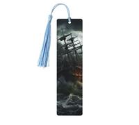 Segnalibro in legno con nave spaventosa in mare per uomini e donne che leggono segnalibri in legno unici fatti a mano con nappa ciondolo segnalibro per amanti dei libri regalo di compleanno insegnanti