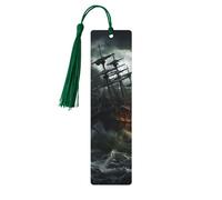 Segnalibro in legno con nave spaventosa in mare per uomini e donne che leggono segnalibri in legno unici fatti a mano con nappa ciondolo segnalibro per amanti dei libri regalo di compleanno insegnanti